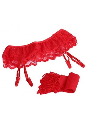 Dinnesis Ensemble de lingerie corsage pour femme - Bas porte-jarretelles + cuisses - Bas en dentelle - Ceinture - Jarretière 