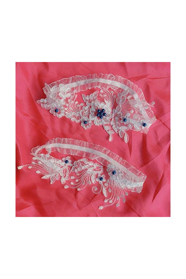 Flybloom Mariage Creux Broderie Jarretière Floral Perles Jarretières Femmes Cuisse Anneau Mariée Dentelle Jambe Anneau Bleu 