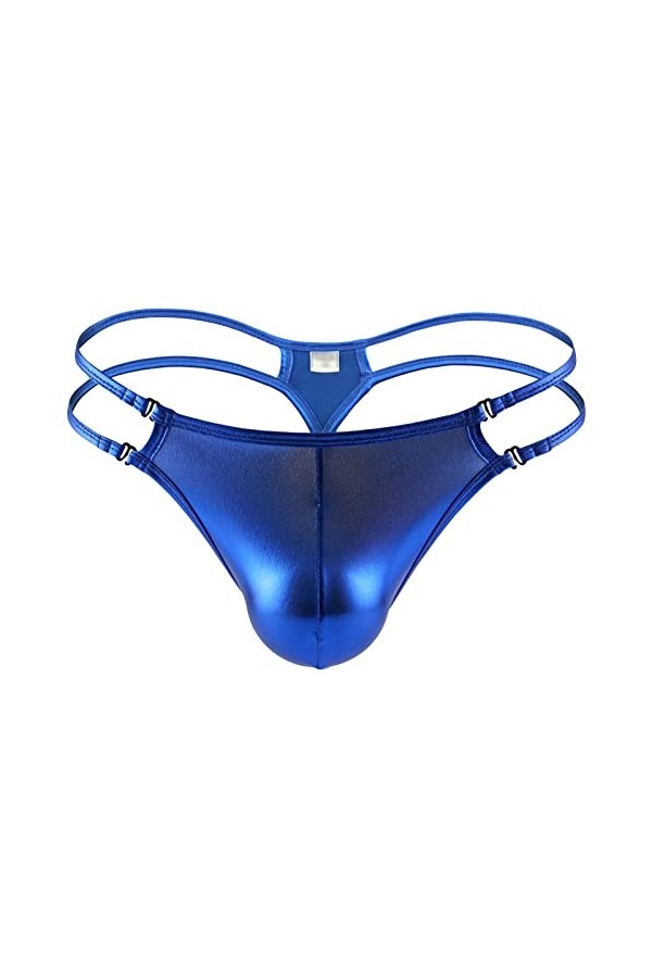 DGKaxiyaHM Jockstrap Creux Sexy pour Hommes sous-vêtement String en Cuir Verni Culotte String Bulge Taille Basse Dos Nu Bleu