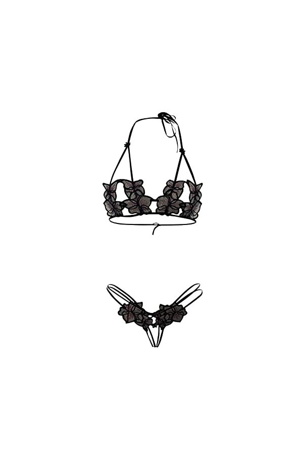 Luckywaqng Ensemble de lingerie sexy pour femme - Soutien-gorge en dentelle et culotte - Bralette - Lingerie pour homme - Élé