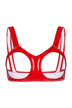 JEATHA Soutien-Gorge Femme Sexy Ouvert Poitrine Bra en Faux Cuir Wetlook Harnais De Poitrine Lingerie Tentation Underwear S-4