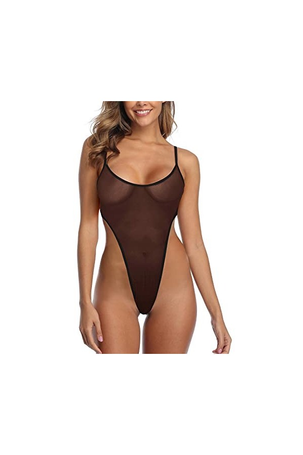 Ensemble de lingerie sexy en dentelle avec filet de pêche - Avec anneau en acier - Pour femme noir, taille XXL , Noir , XXL