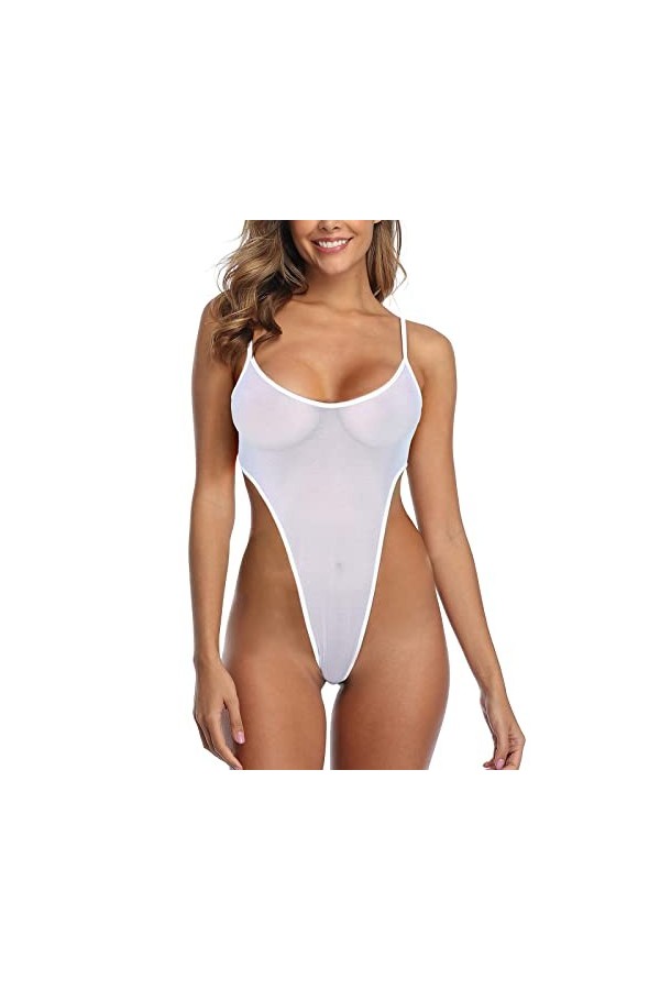 XIUH Ensemble de lingerie sexy en dentelle avec filet de pêche - Avec anneau en acier - Pour femme - Blanc - Taille S, Blanc.
