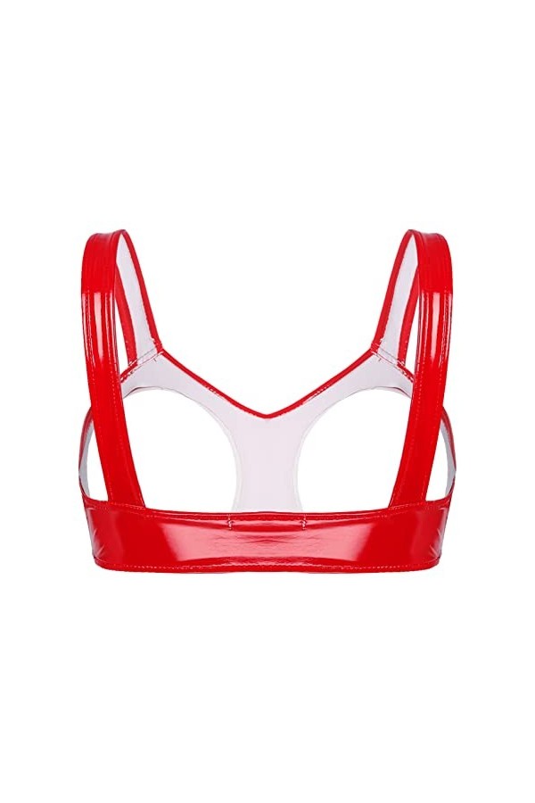YUUMIN Femme Soutien Gorge Ouvert Sexy Érotique Harnais De Poitrine en Faux Cuir Wetlook sous Vêtement De Nuit Bra Seins Nus 