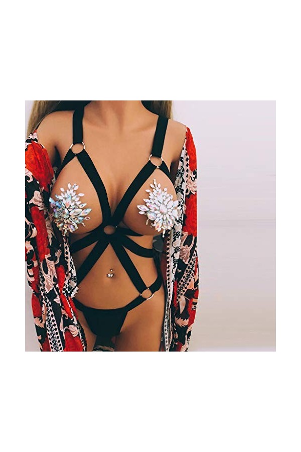 FGUUTYM Sexy Body Femme Élastique Soutien-Gorge Cage Femmes Séduisante String Femme, Noir , XL