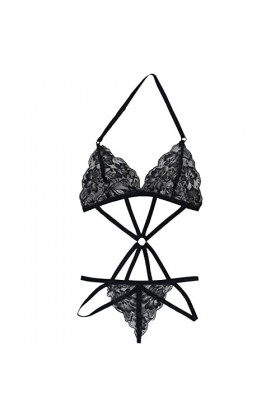 liaddkv Bandage dos nu en dentelle pour femme - Haut élastique - Culotte sexy - Soutien-gorge holographique - Lingerie fessie