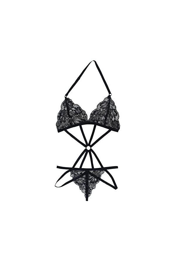 liaddkv Bandage dos nu en dentelle pour femme - Haut élastique - Culotte sexy - Soutien-gorge holographique - Lingerie fessie