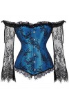 JozAdy Femmes Overbust Satin Lace Up Back Corset avec manches longues épaule grande taille, bleu, 22-24