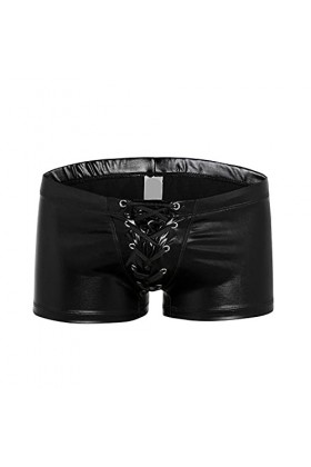 Générique sous-vêtements Boxer Sexy pour Hommes Caleçon en Cuir Verni métallisé Brillant Costume de Performance Jockstrap Clu