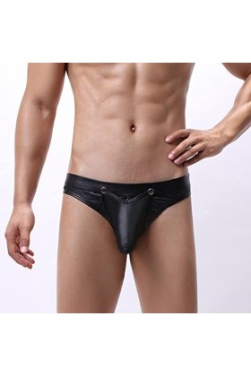 DGKaxiyaHM String en Cuir Verni pour Homme Dos en T Convexe à Taille Basse avec Pochette Amovible Sexy Nightclub Strings sous