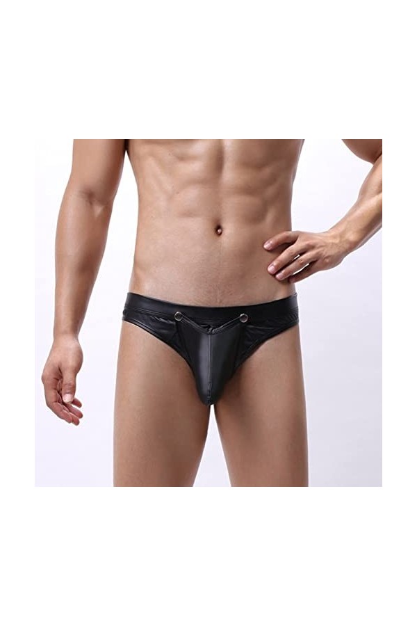 DGKaxiyaHM String en Cuir Verni pour Homme Dos en T Convexe à Taille Basse avec Pochette Amovible Sexy Nightclub Strings sous