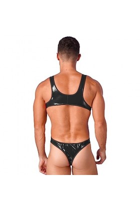 ranrann Body Homme Sexy String Ouvert Bodysuit Cuir Verni High Cut Combinaison Zipper Justaucorps Wetlook Lingerie Erotique J