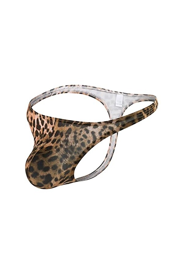 DGKaxiyaHM sous-vêtement en String à Poche léopard pour Homme String Sexy à Dos en T Convexe à Taille Basse Culotte de Bikini