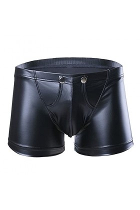 JEShifangjiusu sous-VêTements à Boutons DéTachables en Simili-Cuir pour Hommes CaleçOn Sexy à Poche en U Boxer éRotique Exten