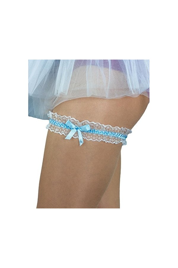 &nbsp;Jarretière de mariée blanche avec ruban bleu Oblique-Unique®.