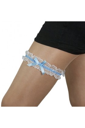 &nbsp;Jarretière de mariée blanche avec ruban bleu Oblique-Unique®.