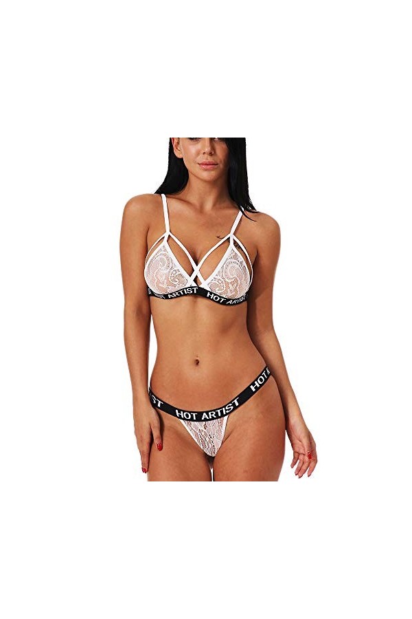 KUKICAT Ensemble De Lingerie Soie D’Argent Femme + Culotte Hot Artist