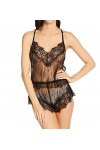 Dreamgirl Plus Size Delicate Floral Lace Camisole & Short Set Corsage, Schwarz, 3X Femme