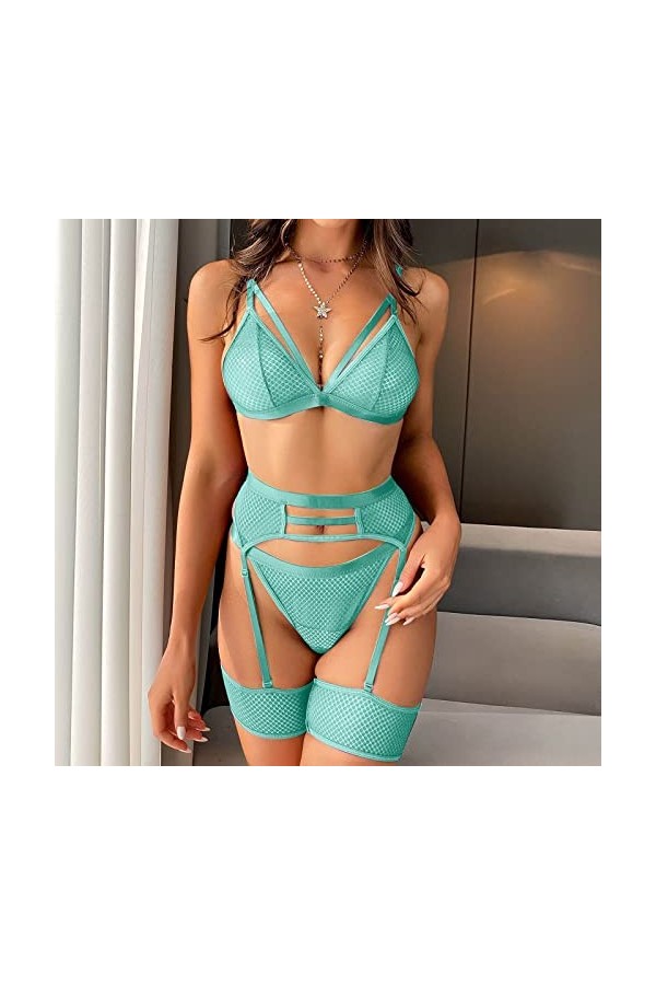 Nouveauté 2023 – Ensemble de lingerie sexy en maille transparente avec soutien-gorge et culotte, lingerie de nuit deux pièces