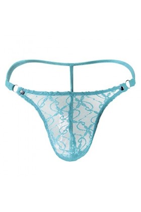 LULER Sous-vêtements sexuels pour hommes en dentelle maille G bas culotte lingerie sexy jarretelles, bleu, XL