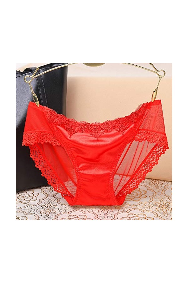 LULER Pavillon ouvert Sous-vêtements G-Jeans Culotte Sexy String Sous-vêtements Femmes Dentelle Sexy Robe Lingerie, rouge, M