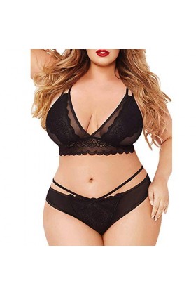 Ensemble de lingerie sexy en mousseline et dentelle pour le Nouvel An 2023, Noir , 3XL
