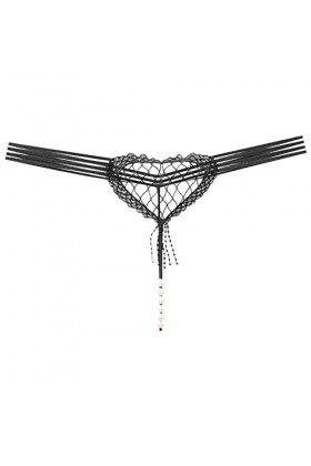 Culotte Creuse en Forme de cœur Sexy pour Femme Culotte Taille Basse Perle Sexy T Line Bustier Grande Taille Black, One Size