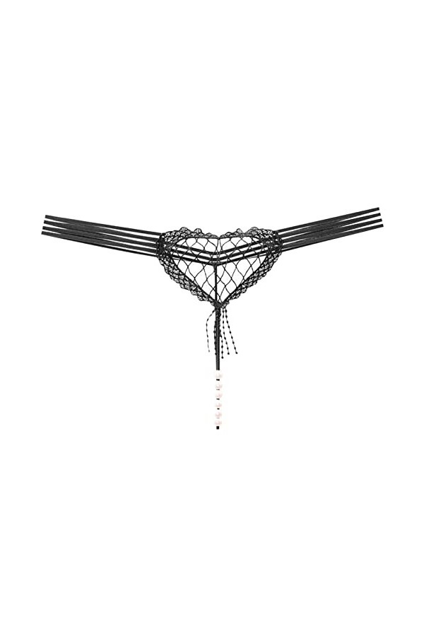 Culotte Creuse en Forme de cœur Sexy pour Femme Culotte Taille Basse Perle Sexy T Line Bustier Grande Taille Black, One Size