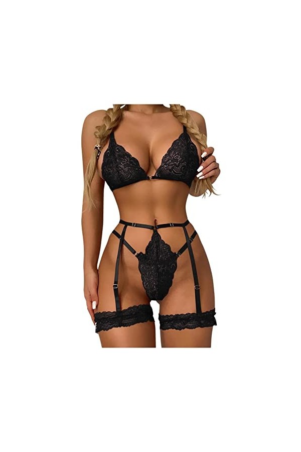 shouone Mujer 2 Piezas Conjunto De Pijama Sexy Transparente Babydoll Haut Sexy String Femme Sexy Hot Ouverte Body Sexy Femme 