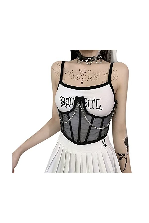 JUMISEE Bustier transparent à lacets avec chaîne en métal pour femme - - Medium