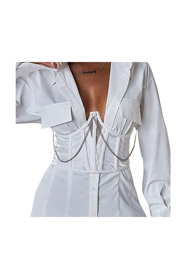 JUMISEE Bustier transparent à lacets avec chaîne en métal pour femme - - Medium