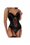 Ensemble de lingerie sexy en dentelle avec anneau en acier et porte-jarretelles - Grande taille, Noir , S