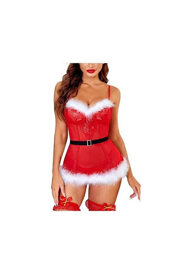 Combinaison de Noël sexy sans manches pour femme - Grande taille, Red, M