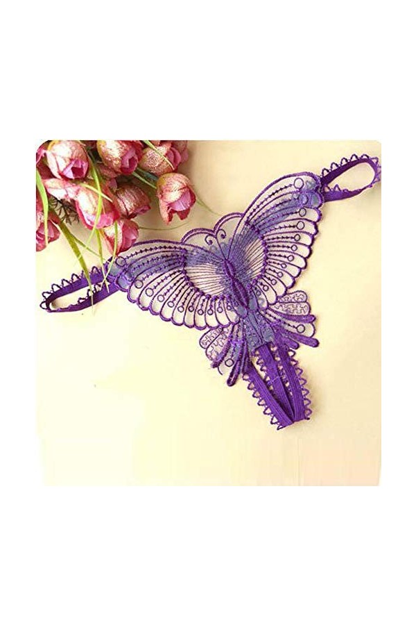 URIBAKY Femmes sous-vêtements en Dentelle Papillon Strings Ouverts G-Strings sous-vêtements Transparents, Culotte Dentelle so