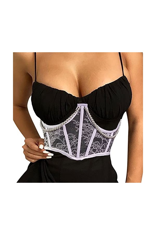 JUMISEE Bustier transparent à lacets avec chaîne en métal pour femme - - Medium