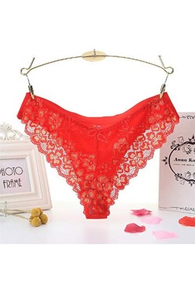SIGOYI Culotte sexy en dentelle brodée pour femme - Taille basse - String doux et extensible - Sous-vêtements délicats - Roug