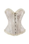 FeMereina Corset vintage pour femme - Bustier classique en acier avec dentelle et string - Marron - XXXXXXL