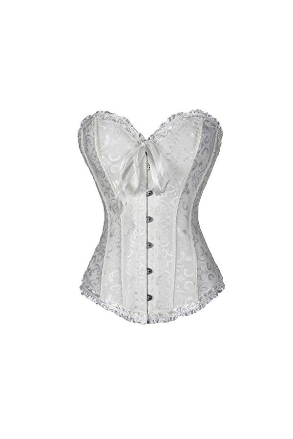FeMereina Corset vintage pour femme - Bustier classique en acier avec dentelle et string - Marron - XXXXXXL