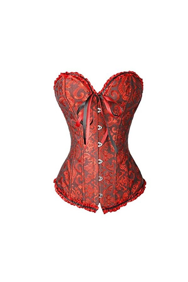 FeMereina Corset vintage pour femme - Bustier classique en acier avec dentelle et string - Marron - XXXXXXL