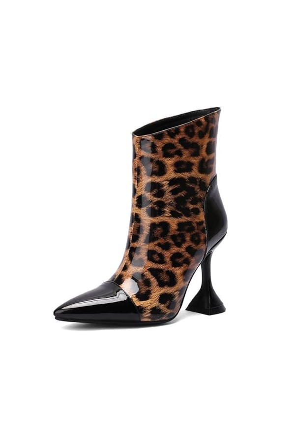 WOkismD 10 CM/3.93IN Bout Pointu Stiletto Brevet En Cuir Manches De Mode Bottes Catwalk Discothèque Banquet Grande Taille Cou