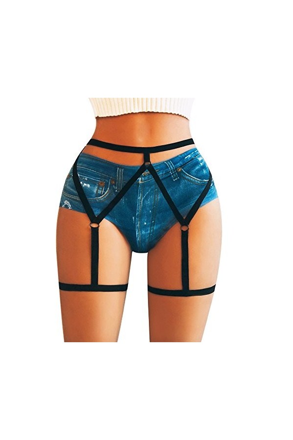 Lingerie Harnais Ceinture jarretière Sexy décoration Femmes élastique Goth Pantie Leg Lingeries Cher Black, L 