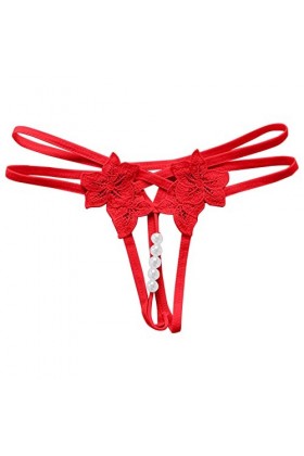 Jiabing Culotte String en Dentelle Florale pour Femme Taille Basse No Show Bow T Back sous-vêtement réglable pour Femme Body 