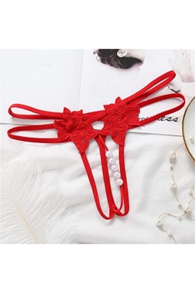 Jiabing Culotte String en Dentelle Florale pour Femme Taille Basse No Show Bow T Back sous-vêtement réglable pour Femme Body 