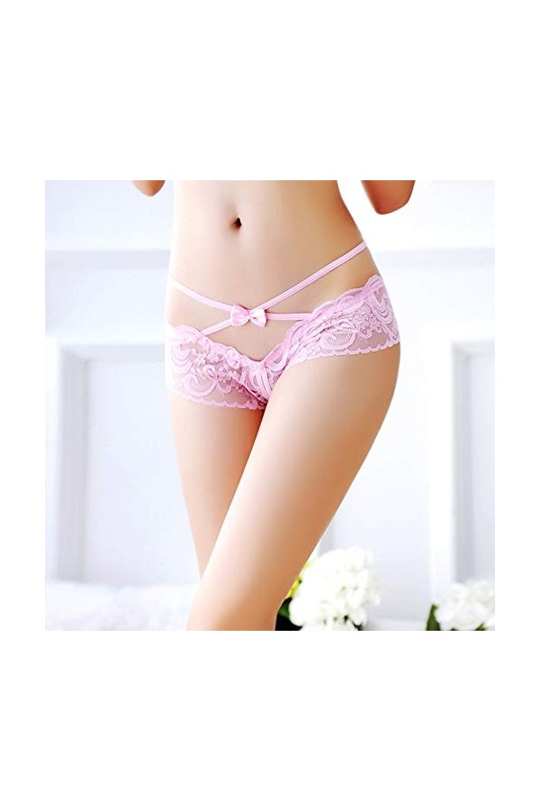 sous-vêtements Femmes String Bragas Sexy Culotte String Dentelle Mot Pantalon Dames Slips Legging Sexy Ouverte Pink, One Siz