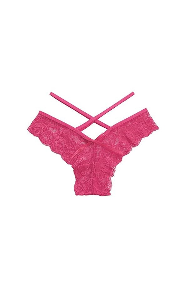 Ensemble de culottes sexy en dentelle ajourée pour femme, rose vif, XL