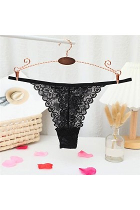 Culotte sexy en dentelle ajourée au crochet pour femme, Noir , M