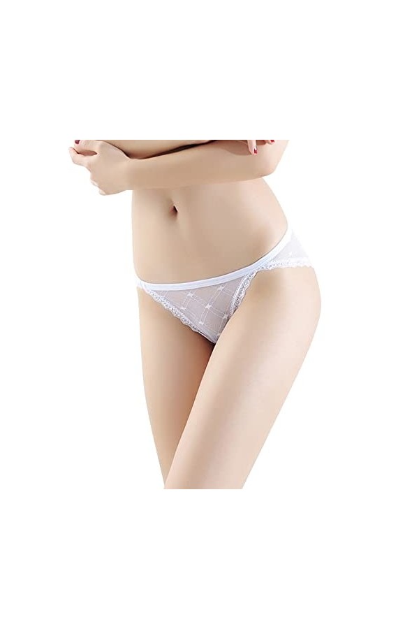 Culotte sexy en coton avec bordure en dentelle pour femme - Grande taille, blanc, XL