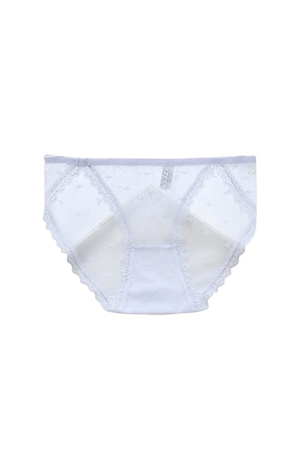 Culotte sexy en coton avec bordure en dentelle pour femme - Grande taille, blanc, XL