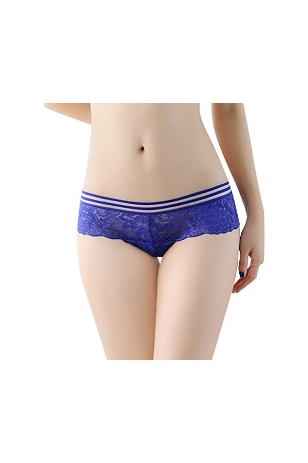 Culotte sexy en dentelle ajourée au crochet pour femme - String - Sous-vêtements pour femme - Taille haute, bleu, taille uniq