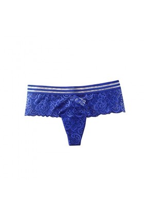 Culotte sexy en dentelle ajourée au crochet pour femme - String - Sous-vêtements pour femme - Taille haute, bleu, taille uniq